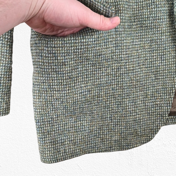 1950s Vintage Green Harris Tweed Blazer Jacket USA Made Scottish Wool Size 46R - Picture 5 of 14
